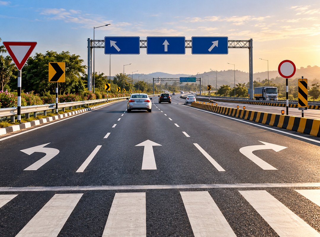 Read more about the article Road Markings and Traffic Signs on Highways: How They Guide Drivers and Improve Road Safety